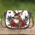 Beautiful realistic deer with flowers and christmas elements saddle bag