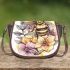 Bee on honeycomb with flowers around 3d saddle bag
