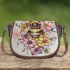 Bee on honeycomb with flowers around 3d saddle bag