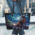 Bengal Cat in Celestial Realms 3 Leather Tote Bag