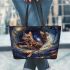 Bengal Cat in Celestial Realms Leather Tote Bag