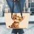 Bengal Cat in Cute and Chibi Form Leather Tote Bag