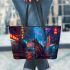 Bengal Cat in Cyberpunk Cityscapes Leather Tote Bag