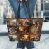 Bengal Cat in Different Seasons Leather Tote Bag