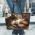 Bengal Cat in Mythical Beast Battles 3 Leather Tote Bag