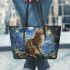 Bengal Cat in Mythical Realms 1 Leather Tote Bag