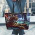 Bengal Cat in Retro Sci Fi Adventures Leather Tote Bag