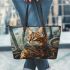 Bengal Cat in Steampunk Settings 2 Leather Tote Bag