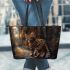 Bengal Cat in Urban Settings 2 Leather Tote Bag