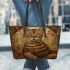 Bengal Cat with Cultural Symbols 1 Leather Tote Bag