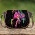 Black background with a colorful horse saddle bag