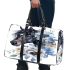 Black horse head with white rose and blue flowers 3d travel bag