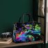 Blacklight poster of two rainbow sea turtles small handbag