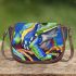 Blue and green frog with rainbow stripes saddle bag