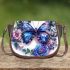 Blue butterfly surrounded by roses and flowers saddle bag