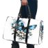 Blue butterfly with white flowers around 3d travel bag