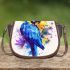 Blue macaw in the style of abstract watercolor saddle bag