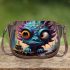 Blue surreal creature on rock saddle bag