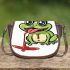 Cartoon cute frog spitting out red liquid saddle bag