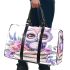 Cartoon owl with big eyes sitting on books surrounded by pink roses 3d travel bag