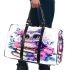 Cartoon owl with big eyes sitting on books surrounded by pink roses 3d travel bag