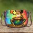 Cartoon tree frog sitting on top of an irish pot full of gold coins saddle bag
