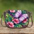 Colorful beautiful butterfly and pink flowers saddle bag