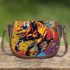 Colorful cartoon horse with an intense expression galloping saddle bag