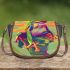 Colorful cartoon red eyed tree frog on the edge saddle bag