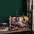 Colorful cat amid abstract shapes small handbag