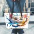 Colorful cat splash leather tote bag