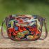 Colorful cute frog in the style of mesmerizing optical illusions saddle bag