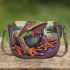 Colorful cute frog in the style of mesmerizing optical illusions saddle bag