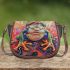 Colorful cute frog in the style of mesmerizing optical illusions saddle bag