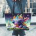 Colorful dragon serenity leather tote bag