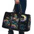 Colorful glowing butterfly surrounded by flowers and leaves 3d travel bag