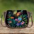 Colorful glowing butterfly surrounded by flowers and leaves saddle bag