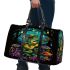 Colorful green frog playing banjo under mushroom 3d travel bag