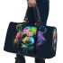 Colorful panda splatter painting with bright 3d travel bag