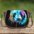 Colorful panda splatter painting with bright saddle bag