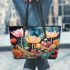Colorful water lilies in blue pond leather tote bag