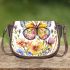 Colorful watercolor beautiful butterfly among flowers saddle bag