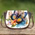 Colorful watercolor beautiful butterfly among flowers saddle bag