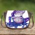 Crown on top of purple and blue tree frog cartoon caricature saddle bag