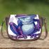 Crown on top of purple and blue tree frog cartoon caricature saddle bag