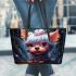 Curious canine with glasses leather tote bag