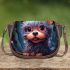 Curious canine with glasses saddle bag