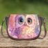 Cute baby owl with big eyes pink and purple colors saddle bag