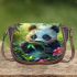 Cute baby panda eating bamboo saddle bag