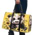 Cute baby panda with sunflowers on a yellow 3d travel bag